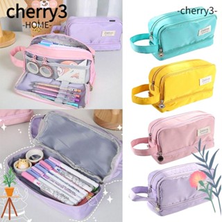 Cherry3 กระเป๋าปากกา ผ้าแคนวาส สองชั้น อเนกประสงค์ สําหรับนักเรียน