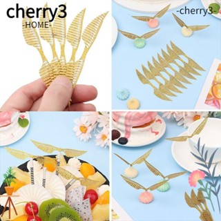 Cherry3 การ์ดกระดาษคราฟท์กลวง รูปปีกกลิตเตอร์ สีทอง สําหรับตกแต่งเค้กช็อคโกแลต ขนมหวาน 100 ชิ้น