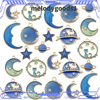 Melodygoods1 จี้รูปดวงจันทร์ ดาว สีฟ้า ชุบทอง สําหรับทําเครื่องประดับ งานฝีมือ 48 ชิ้น