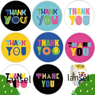 LANSEL สติกเกอร์ฉลาก Thank You มีกาวในตัว ทรงกลม ลายน่ารัก หลากสี สําหรับติดตกแต่งงานแต่งงาน 500 ชิ้น 500 ชิ้น