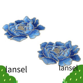 LANSEL แผ่นผ้าถักโครเชต์ โพลีเอสเตอร์ ลายดอกไม้ ดอกโบตั๋น สีฟ้า สําหรับหมวก 11*9 ซม.