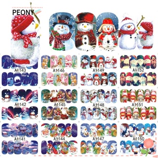 PEONYPAVILION สติกเกอร์ตกแต่งเล็บ ลายสโนว์แมน คริสต์มาส 4 แผ่น