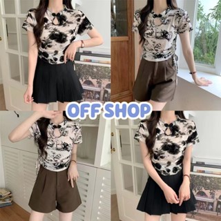 OFF SHOP พร้อมส่ง (OFF-61615)  เสื้อถักไหมพรมแขนสั้น คอหมวย ซีทรูบางๆ 2สี -C