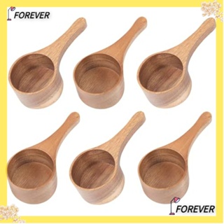 Forever ช้อนตักเมล็ดกาแฟ ไม้อะคาเซียน่ารัก แฮนด์เมด สีธรรมชาติ 6 ชิ้น