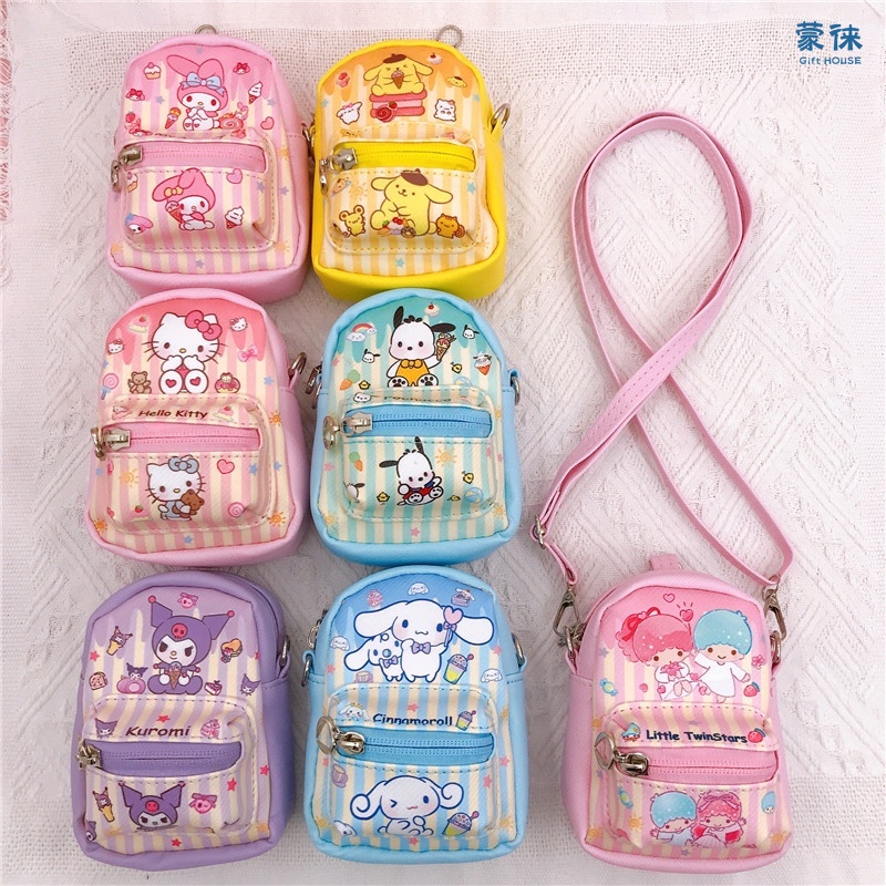 กระเป๋าเป้สะพายหลัง ผ้าไนล่อน ลายการ์ตูน Sanrio Cinnamoroll Melody Kuromi กันน้ํา มีหลายช่อง เหมาะกับใส่แล็ปท็อป สไตล์เกาหลี สําหรับเด็กผู้หญิง