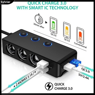 [sylviar] 3-in-1 อะแดปเตอร์ที่จุดบุหรี่ 3.0 120W 12V 24V 3 ซ็อกเก็ต หน้าจอ LED แรงดันไฟฟ้า USB