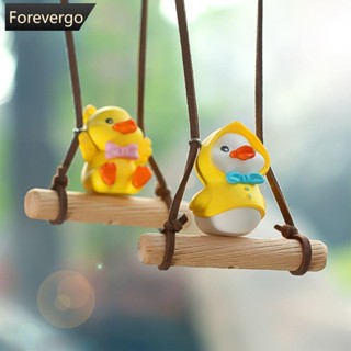 Forevergo จี้กระจกมองหลังรถยนต์ รูปการ์ตูนเป็ด สุดเท่ เครื่องประดับ สําหรับตกแต่งรถยนต์ C2V1