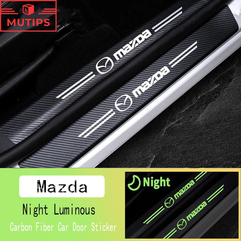 Mazda 9 ชิ้น ป้องกันรอยขีดข่วน สําหรับติดประตูรถยนต์ เรืองแสง สติกเกอร์คาร์บอนไฟเบอร์ Mazda2 3 CX8 CX3  6 5 CX9 BT50 CX5 CX30