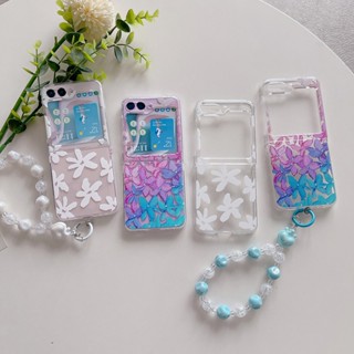 เคสโทรศัพท์มือถือแบบแข็ง ใส ฝาพับ ลายดอกไม้สีน้ํา สีขาว พร้อมช่องใส่บัตร สําหรับ Samsung Galaxy Z Flip 5 4 3 2 1 5G Z Flip3 Flip4 Flip5 Flip2 Flip1