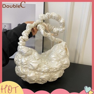 【Double C 】✿   กระเป๋าสะพายไหล่ ผ้าฝ้าย ลายสก๊อต สีพื้น สไตล์เกาหลี สําหรับผู้หญิง