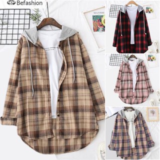 เสื้อฮู้ดลําลอง แขนยาว ลายสก๊อต สําหรับผู้หญิง