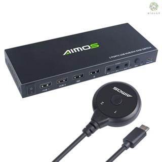 [DZ] Aimos 2 in 1 สวิตช์ฮับ DVI KVM หน้าจอคู่ รองรับ 1920*1200@60Hz 2 USB2.0 สีดํา สําหรับแชร์เมาส์ คีย์บอร์ด