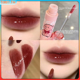 Gege Bear 6 สี Cute Fun Dazzling Water Light Lip Glaze Mirror ลิปสติกไม่จางและไม่สัมผัสถ้วย | เวลา1