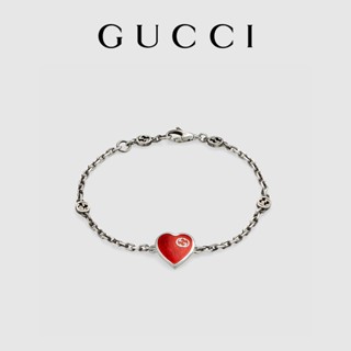 [พร้อมกล่องบรรจุภัณฑ์] พร้อมส่ง GUCCI GUCCI สร้อยข้อมือ จี้รูปหัวใจ แบบเคลือบคู่