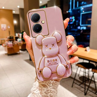 ใหม่ เคสโทรศัพท์มือถือ ลายหมีน่ารัก สีขาว ดํา พร้อมขาตั้ง สําหรับ VIVO Y78 Y36 Y27 Y02 Y02T Y02A V27 V27e 5G 4G Y78 VIVOY27 2023