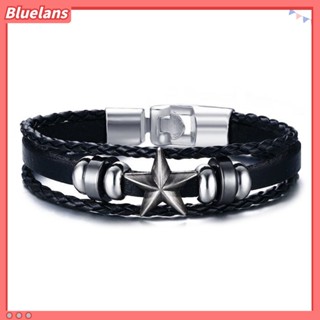 Bluelans สร้อยข้อมือหนังถัก หลายชั้น รูปดาว สไตล์พังก์ พังก์ เครื่องประดับ สําหรับผู้ชาย