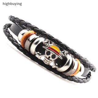 [highbuying] สร้อยข้อมือโจรสลัด ผู้ชาย ผู้หญิง พังก์ หนังสีดํา ถัก กําไลข้อมือ อะนิเมะ พร้อมส่ง