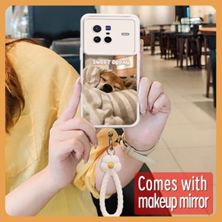 flower Raised lens Phone Case For VIVO X80 Full edging tulip Mirror surface dustproof literature Hangings Makeup mirror