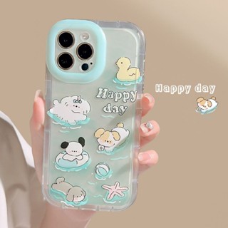 เคสโทรศัพท์มือถือ แบบใส ลายการ์ตูนลูกสุนัขว่ายน้ํา สําหรับ iPhone 14pro max 11 12 13 11promax 13pro 14 12pro