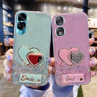 เคสโทรศัพท์มือถือ แบบนิ่ม ลายหัวใจ ประดับกลิตเตอร์ สําหรับ Honor 90 Lite X8a X7a เคส Phone Case