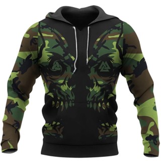 เสื้อกันหนาว มีฮู้ด ลาย Viking Camo Art 3 มิติ