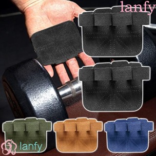 Lanfy ถุงมือครึ่งนิ้ว ดูดซับแรงกระแทก แบบพกพา ทนทาน สําหรับยกน้ําหนัก 1 คู่