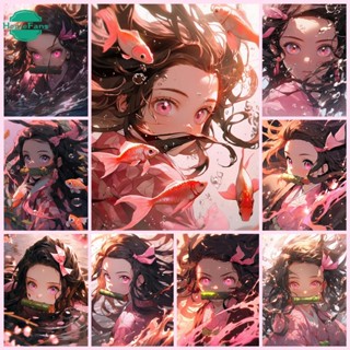 【HF】ภาพวาดปักเพชร ลายอะนิเมะญี่ปุ่น Demon Slayer Kamado Nezuko 5D DIY สําหรับตกแต่งบ้าน ของขวัญ