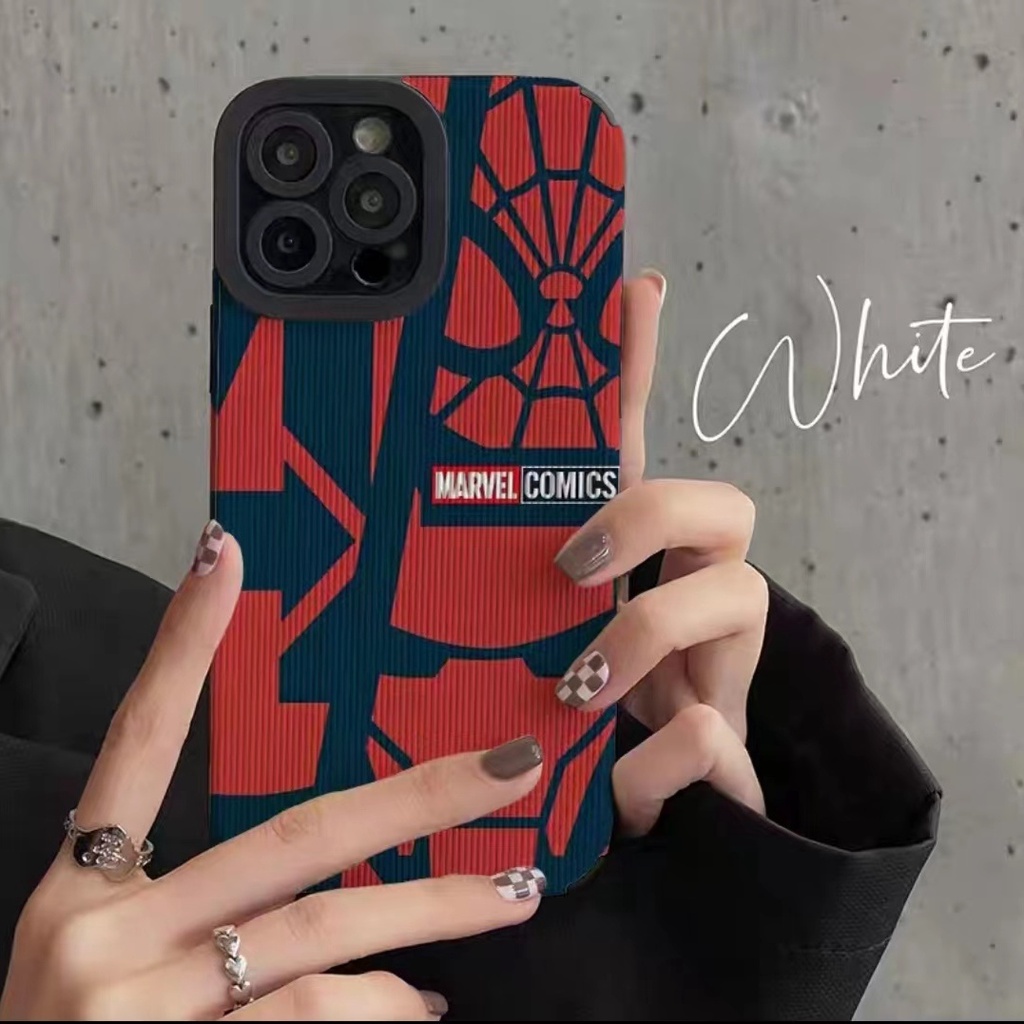 เคสสําหรับiphone 11Pro MAX 14 PRO MAX/15/16Promax/11 12/6/7/8/Plus XR XmaxสีแดงSpider-Man Marvelเคสโทรศัพท์รวมทุกอย่างLambskinกันกระแทกปกอ่อน