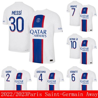 เสื้อกีฬาแขนสั้น ลายทีม PSG Paris Saint-Germain Away Messi Hakimi Neymar Verratti Ramos Mbappe Player Edition 2022 2023