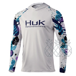 Huk เสื้อฮู้ดตกปลา แขนยาว แห้งเร็ว ระบายอากาศ ป้องกันรังสียูวี ตกปลากลางแจ้ง เสื้อยืด Camisas Ce Pesca