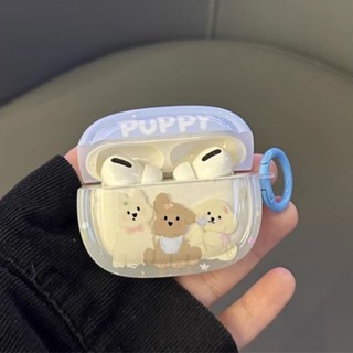 เคสหูฟังไร้สาย ลายการ์ตูนลูกสุนัข พร้อมสายคล้องมือ ลายดอกไม้ สําหรับ AirPods 1 2 3 Pro 2