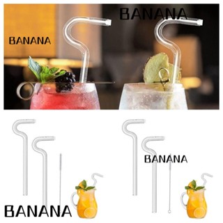 Banana1 หลอดดูดเครื่องดื่มค็อกเทล ต่อต้านริ้วรอย ใช้ซ้ําได้ พร้อมแปรงทําความสะอาด 4 ชิ้น