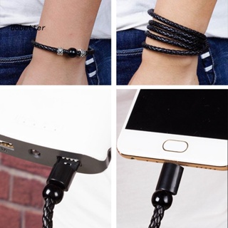 &lt;Dobetter&gt; สร้อยข้อมือหนังเทียมถัก Micro USB Type-C สายชาร์จ สายซิงค์ข้อมูล