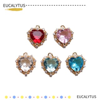 Eutus จี้สร้อยคอ รูปหัวใจ ประดับเพชรเทียม ชุบทอง 7 สี สําหรับทําเครื่องประดับ DIY 14 ชิ้น