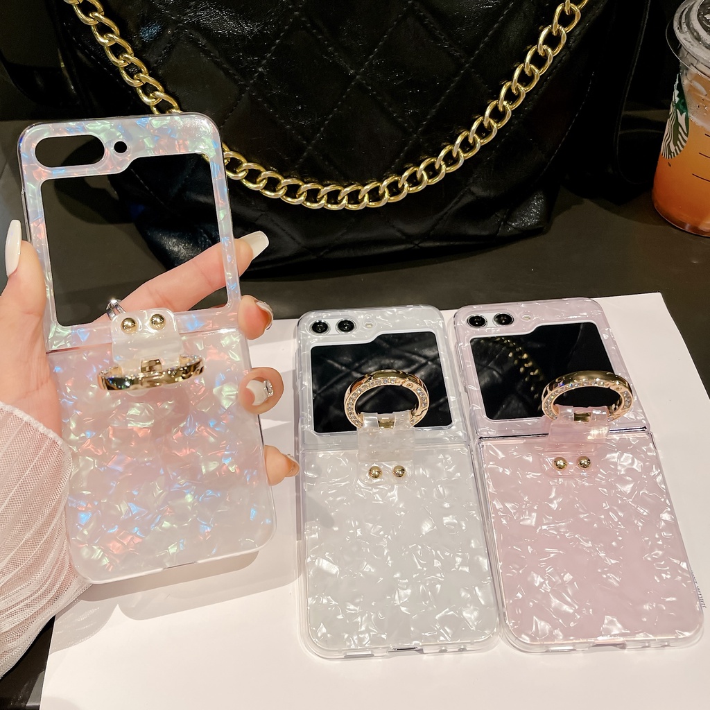 Aesthetic Flip Casing สําหรับ Samsung Galaxy Z Flip 6 5 แหวน TPU Samsung Z Flip6 Flip5 Z 5 เคสโทรศัพท์ป้องกัน