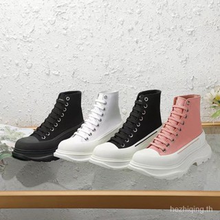 Alexander McQueen ช่วยได้สูง | Oxmo รองเท้าผ้าใบ ผ้าฝ้ายแท้ แบบผูกเชือก สีขาว สําหรับผู้หญิง