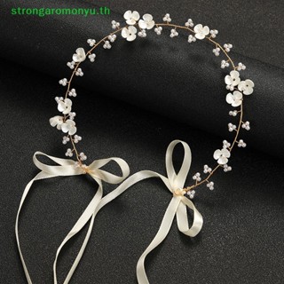 Strongaromonyu ที่คาดผมริบบิ้น ลายดอกไม้ สีทอง สีเงิน เครื่องประดับ สําหรับเจ้าสาว งานแต่งงาน