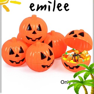 Emilee กล่องใส่ขนมฟักทองฮาโลวีน พลาสติก ขนาดเล็ก สีส้ม พร็อพสําหรับตกแต่งบ้าน