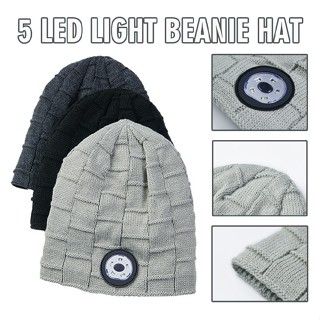 Men Women Knitted Beanie Hat 5 LED Light USB Rechargeable Warm Winter Outdoor