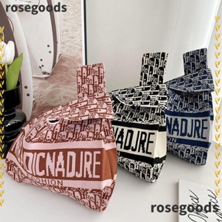 Rosegoods1 กระเป๋าถือ ผ้าถัก แฮนด์เมด ความจุสูง ลายตัวอักษร Jacquard สําหรับนักเรียน