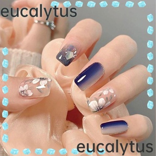 Eucalytus1 เล็บปลอมแฟชั่น หัวเหลี่ยม สวมเต็มเล็บ สไตล์ฝรั่งเศส สําหรับเด็กผู้หญิง ขนาดกลาง