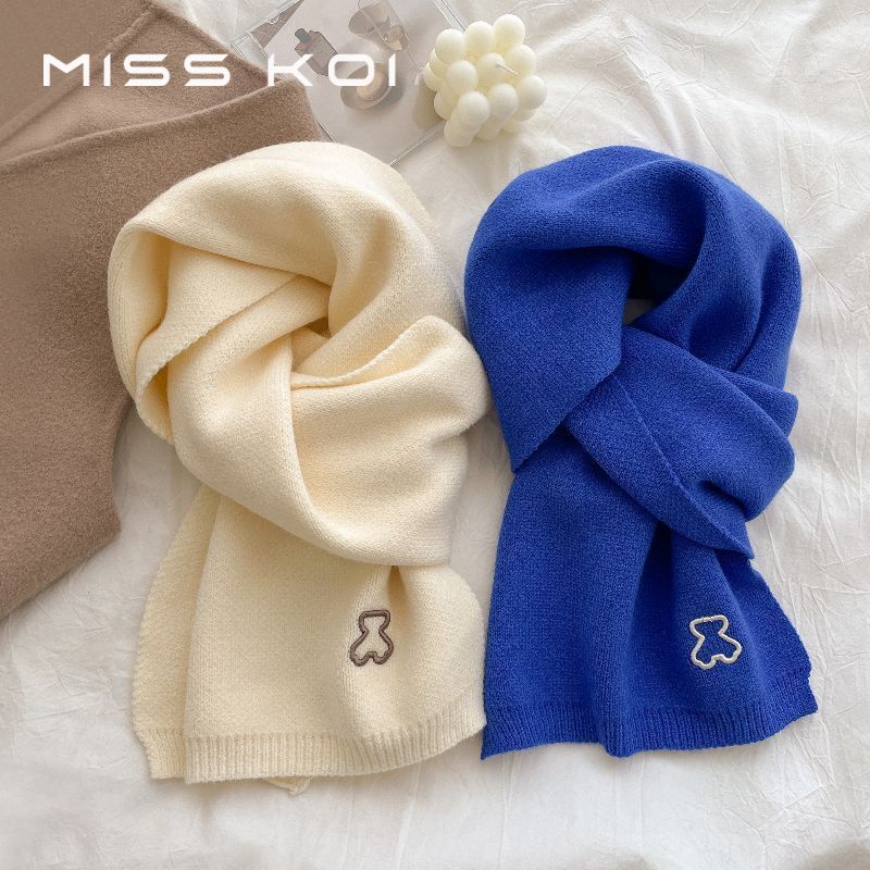 Misskoi [พร้อมส่ง] ผ้าคลุมไหล่ ผ้าพันคอ ผ้าวูลถัก ให้ความอบอุ่น สีพื้น สไตล์เกาหลี แฟชั่นฤดูหนาว สําหรับคู่รัก