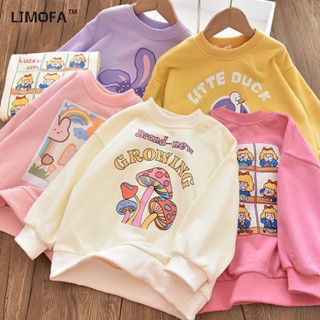 Ljmofa KIDS เสื้อฮู้ด ผ้าฝ้าย คอกลม ลายการ์ตูนน่ารัก ใส่สบาย สําหรับเด็กผู้หญิง อายุ 2-10 ปี