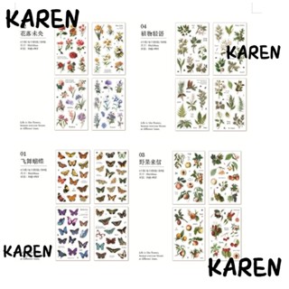 Karen สติกเกอร์ PET ลายดอกไม้ ผลไม้ หลากสี สําหรับตกแต่งสมุดภาพ DIY 32 แผ่น