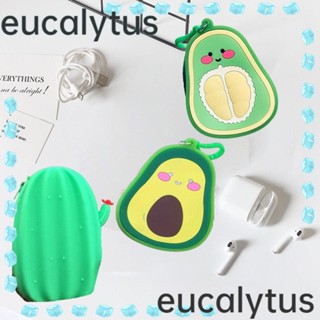 Eucalytus1 กระเป๋าสตางค์ซิลิโคน ลายผลไม้ สําหรับใส่หูฟัง พวงกุญแจ