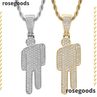 Rosegoods1 สร้อยคอโซ่โลหะ อัลลอย สีทอง สีเงิน สไตล์ฮิปฮอป ฝังเพทาย