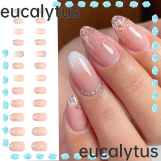 Eucalytus1 เล็บปลอม ประดับคริสตัล สไตล์ฝรั่งเศส สําหรับตกแต่งเล็บ 24 ชิ้น