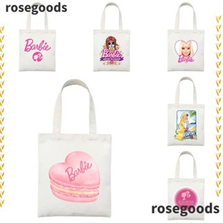 Rosegoods1 กระเป๋าสะพายไหล่ กระเป๋าถือ ผ้าแคนวาส ขนาดเล็ก แบบพกพา สําหรับตุ๊กตาบาร์บี้