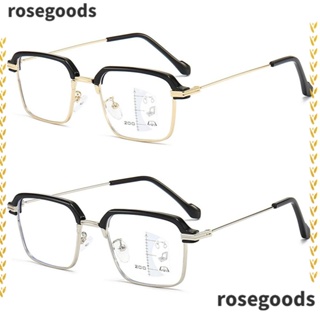 Rosegoods1 แว่นตาอ่านหนังสือ สายตาสั้น โลหะ ทรงสี่เหลี่ยม ป้องกันแสงสีฟ้า แบบพกพา