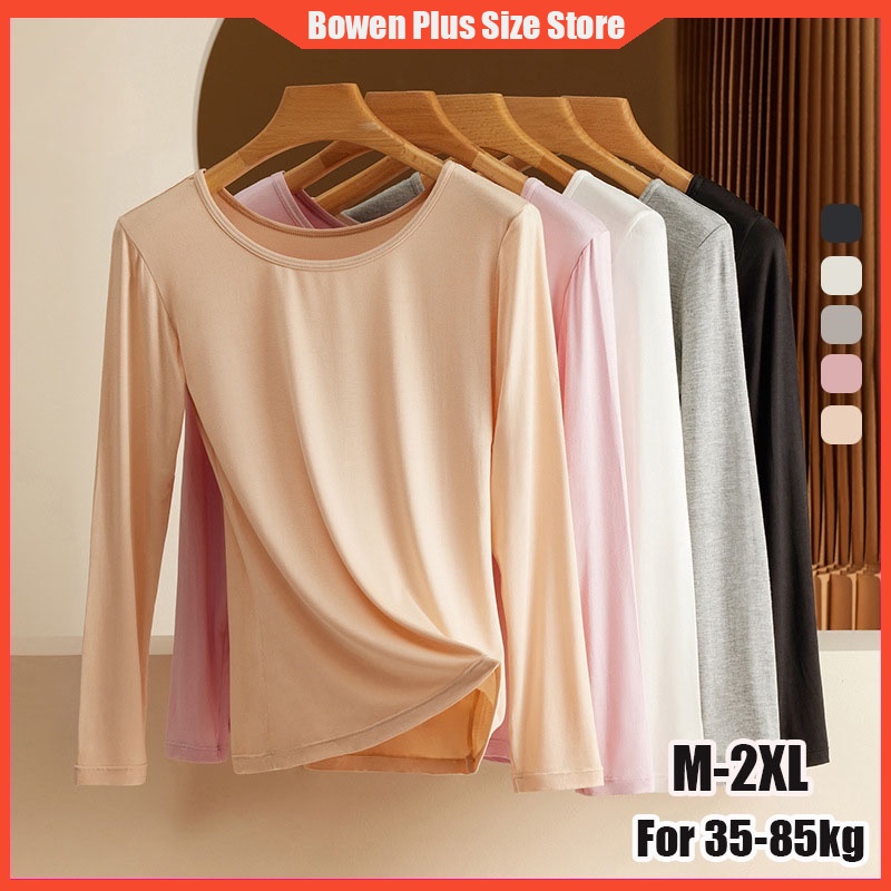 Bowen M-2XL สําหรับ 35-85kgPlus ขนาด Modal ฤดูใบไม้ร่วงเสื้อผ้าผู้หญิง Top Bottoming เสื้อสีขาวแขนยา